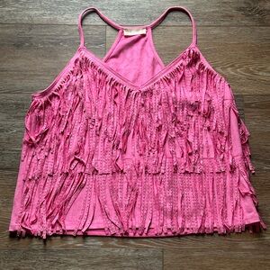 Pink altar’d state razor back tang top with rhinestone fringe